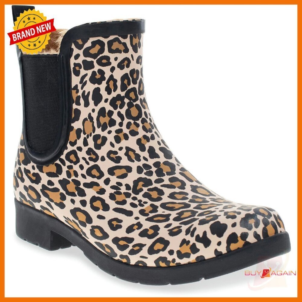Waterproof Chelsea Booties Plush Lined Slip On Rain Ankle Boots